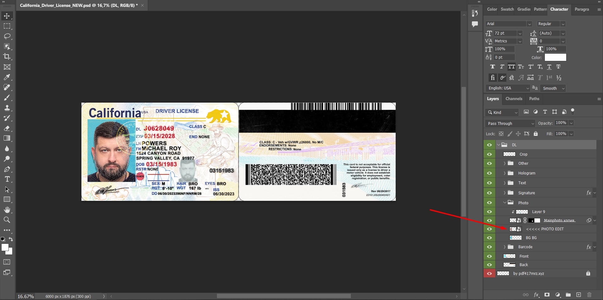 How to change photo in the psd ID template