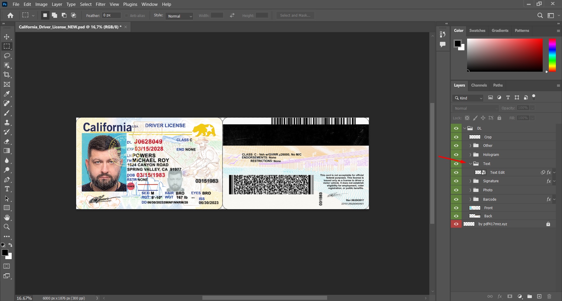 California Driving License ID in Photoshop
