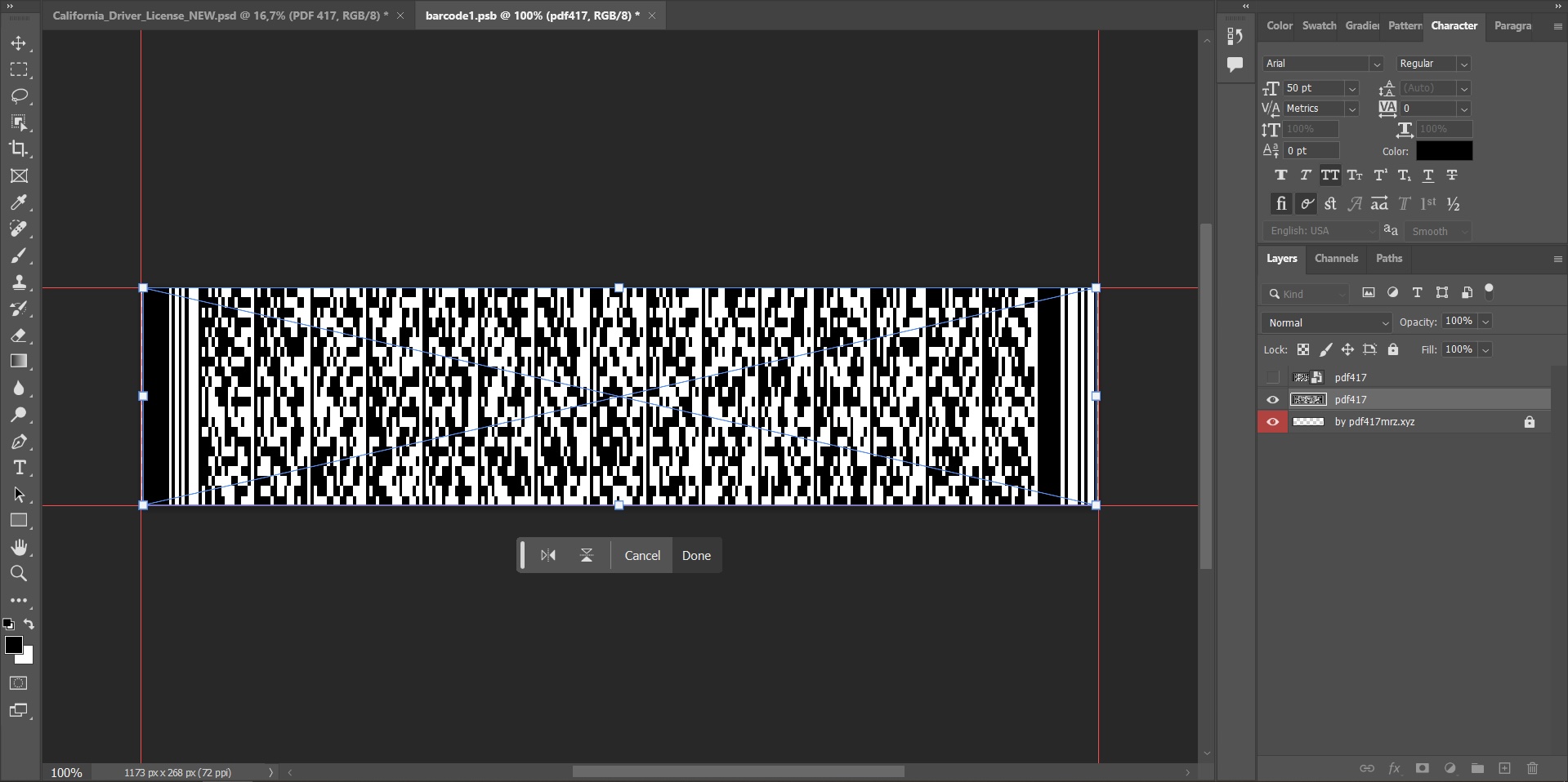 PSD ID Template. Apply new barcode to layer.