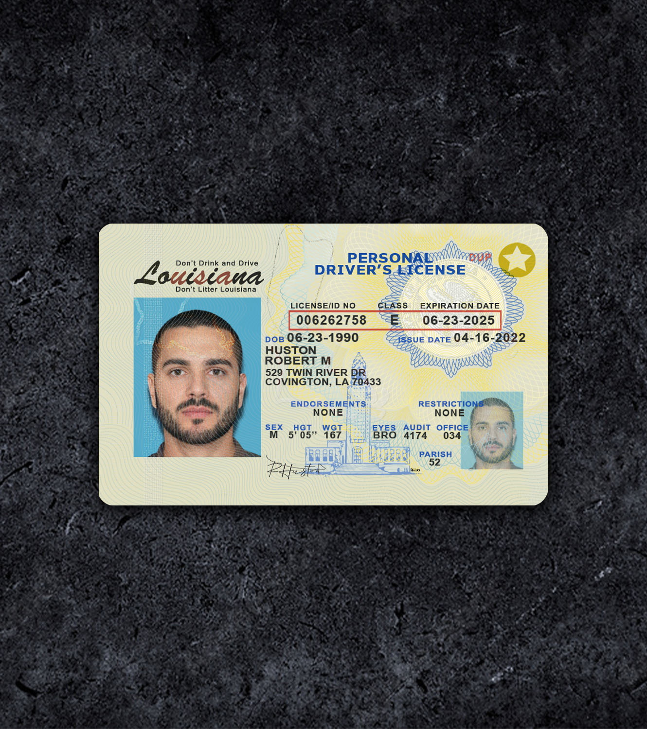 Louisiana LA Driver License PSD Template - 2015