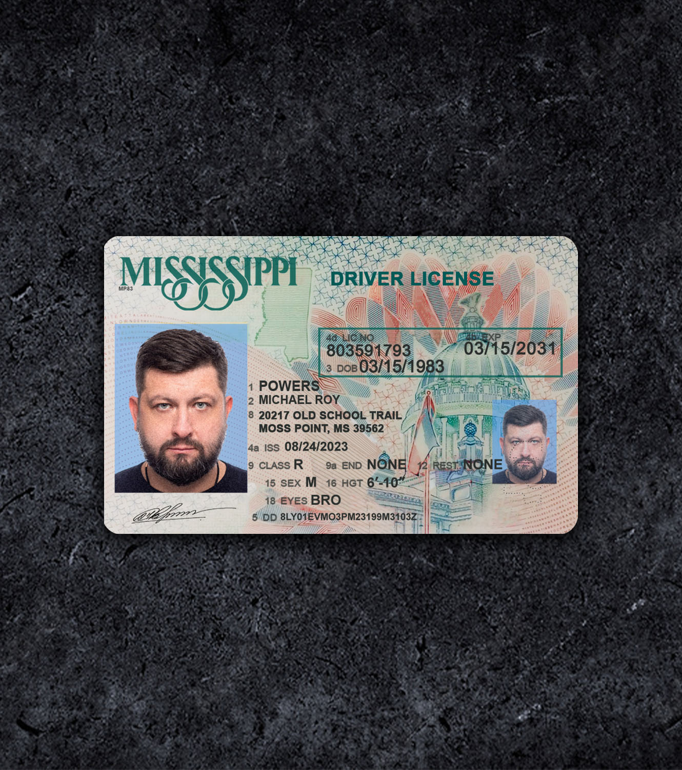 Mississippi MS Driver License PSD Template - 2016