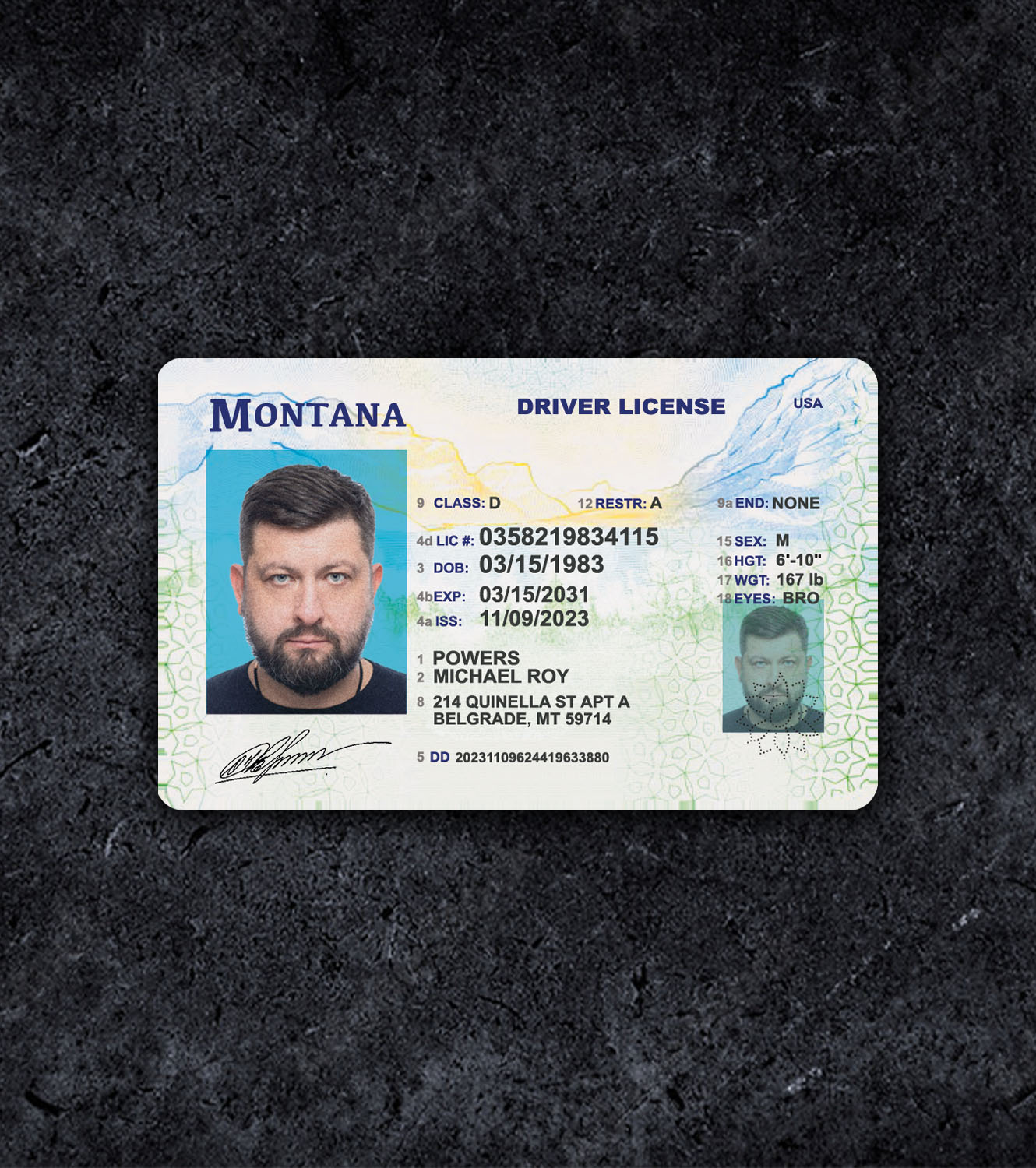 Montana MT Driver License PSD Template - 2015