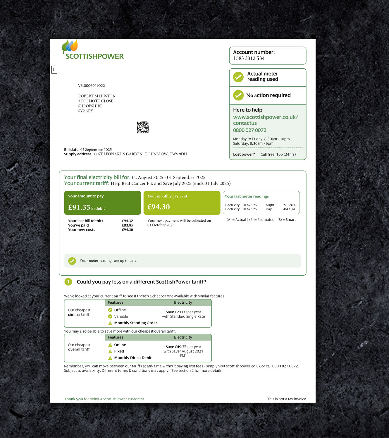 Scottishpower United Kingdom Bill PDF Template - 2024