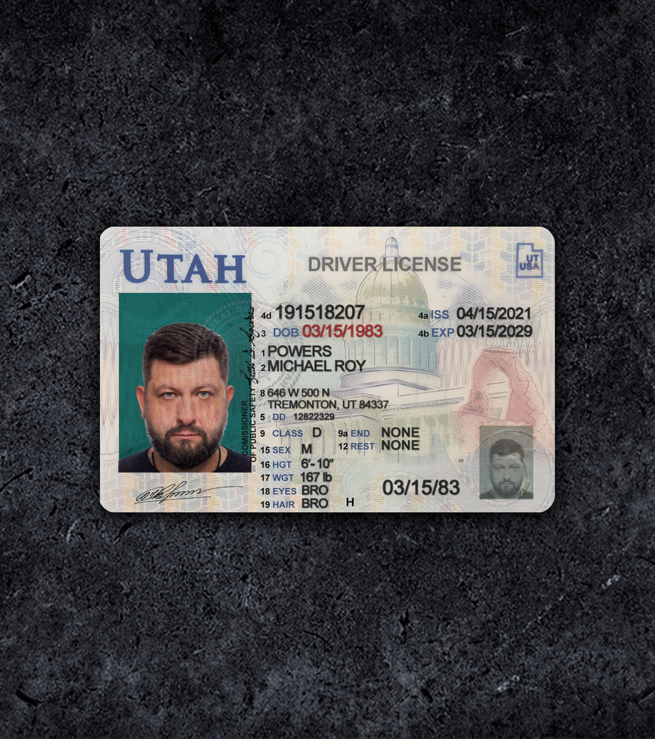 Utah Driver License PSD Template - 2016